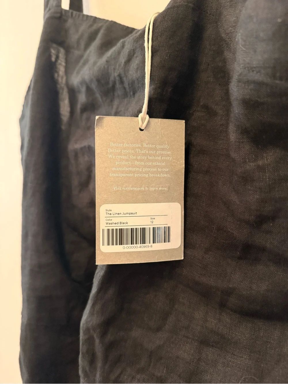 Everlane Black Linen-Strap Jumpsuit with Waist Tie